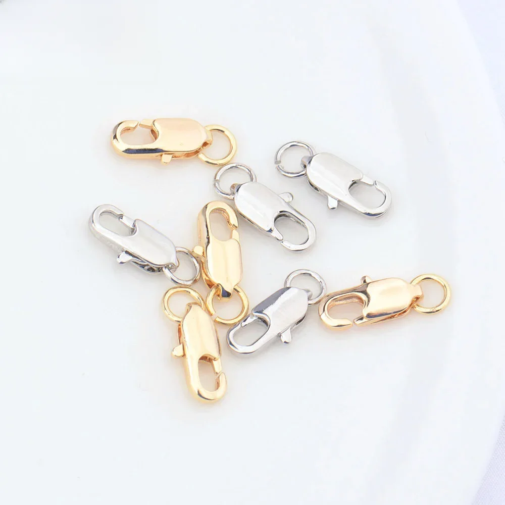 (3328)6PCS 5x12MM 24K Gold Color Plated Brass Rectangle Lobster Clasps Necklace Clasps High Quality Jewelry Accessories