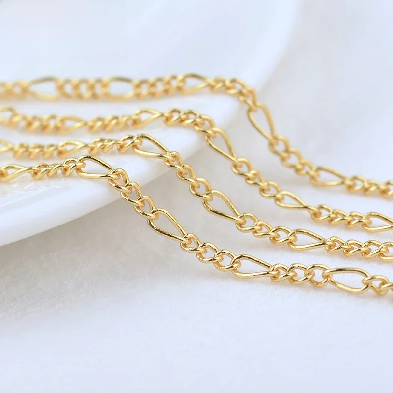 (4289) 2 Meters Width:2.6MM 18K Gold Color Plated Brass 3+1 Figaro Chains Necklace Chains High