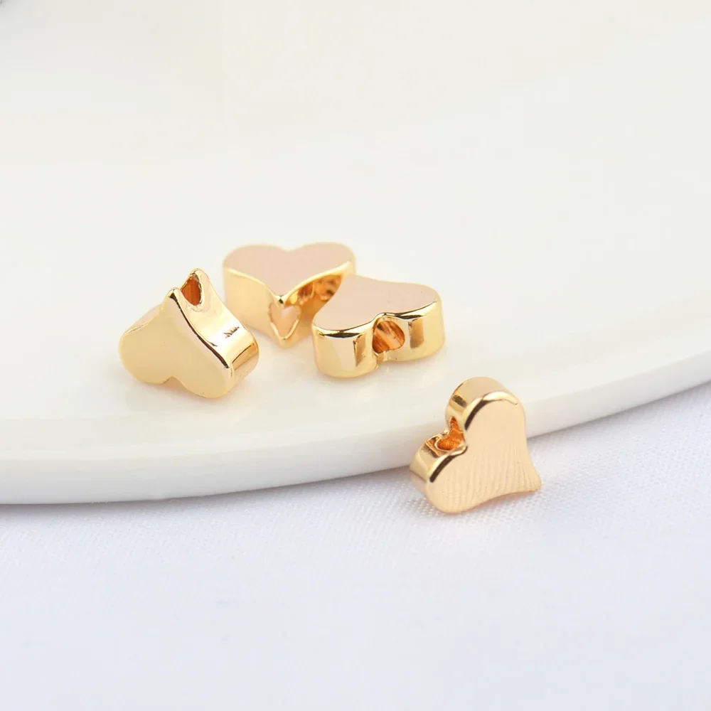 (3040)20PCS 5x6x2.5MM Hole 1MM 24K Gold Color Plated Brass Heart Beads Diy Jewelry Findings Accessories
