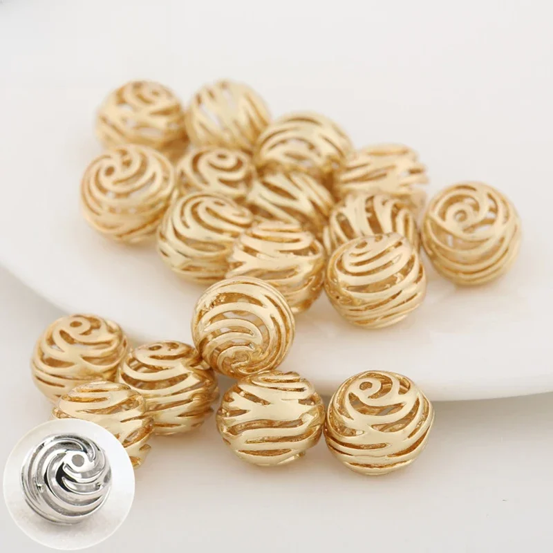 (3047)6PCS 10MM 24K Gold Color Plated Brass Hollow Rose Flower Spacer Beads Bracelet Beads High Quality Jewelry Accessories