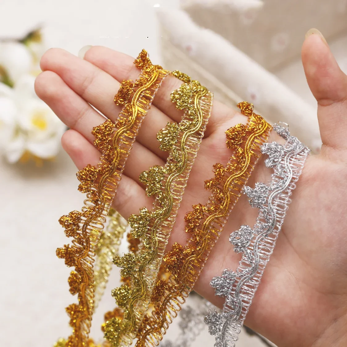 5/10Yards 20mm Gold Silve Lace Trims Wedding Party Costume Cloth Decors Fabric Ribbon Handmade