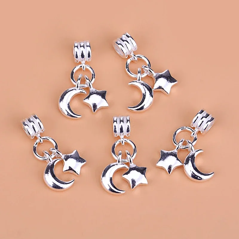 S925 Sterling silver Pop Jewelry Handmade diy beaded bracelet necklace Star and Moon pendant accessories for women