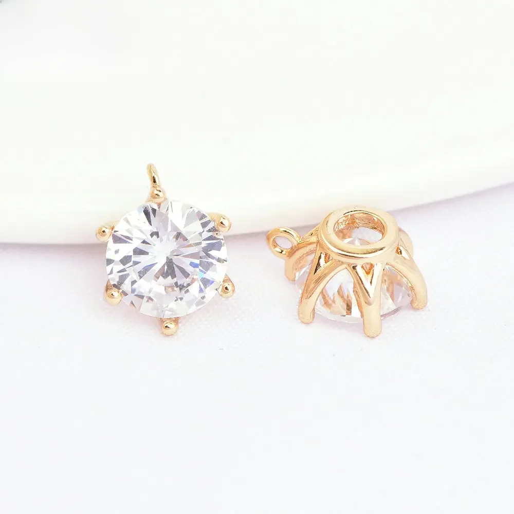 (900) 6PCS 7MM 9MM Hole 1MM 24K Gold Color Brass with Zircon Round Zircon Charms Pendants High Quality Jewelry Accessories