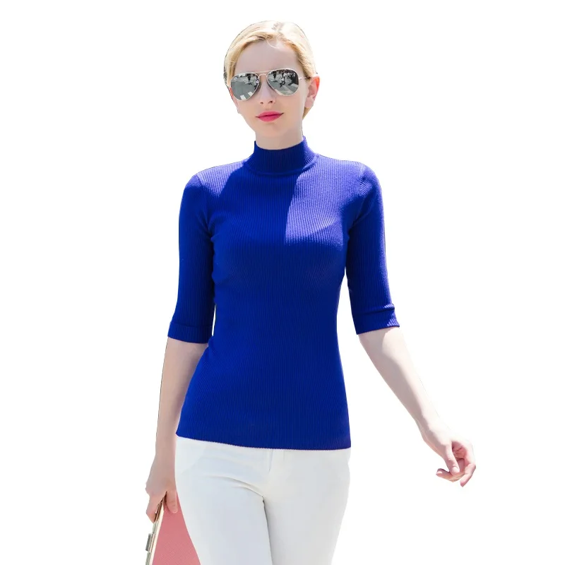 TuangBiang 2023 Spring New Three Quarter Sleeve Slim Solid Color Turtleneck Pullovers Sweaters