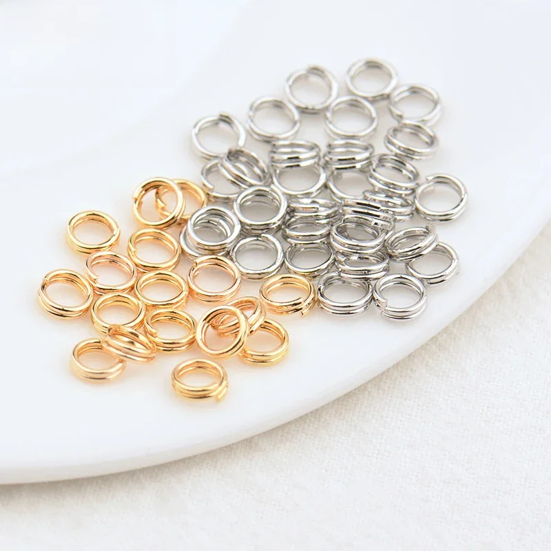 (3668) 50PCS 5x0.7MM 7x0.7MM 24K Gold Color Plated Brass Double Loop Jump Rings Split Rings High Quality Jewelry Accessories