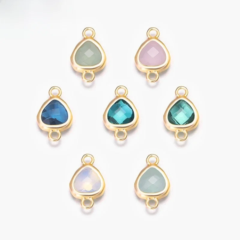 (413)4PCS 8x14MM 24K Gold Color Plated Brass with Heart Colourful Glass Beads 2 holes Connect Charms Accessories