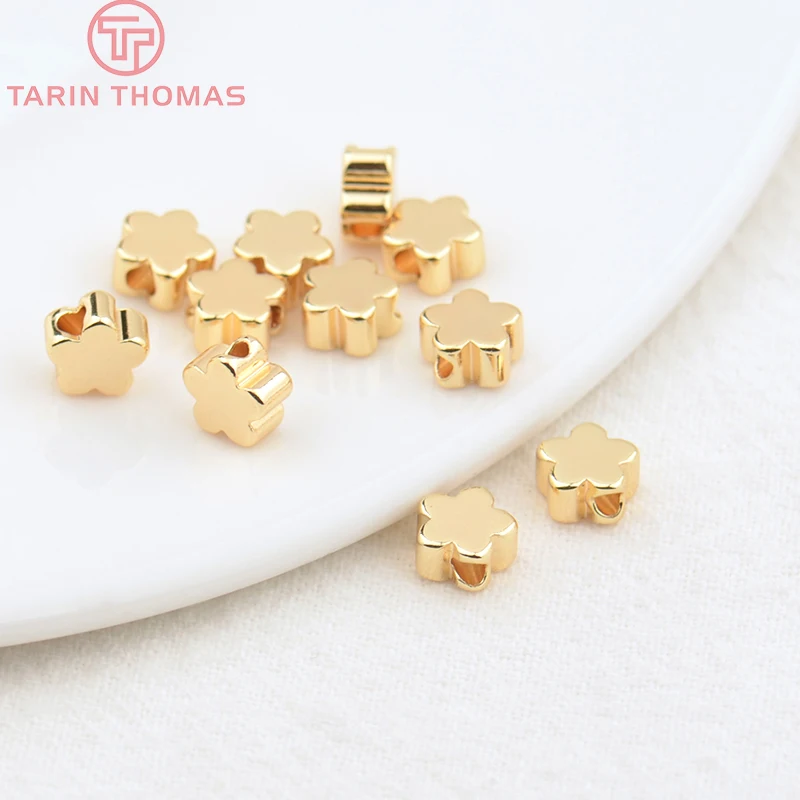 (3372)20PCS 6x3MM Hole 1MM 24K Gold Color Plated Brass Plum Flower Spacer Beads Bracelet Beads Jewelry Accessories