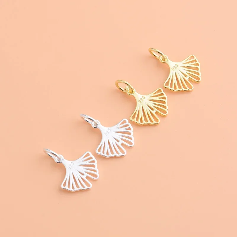 S925 Sterling Silver fashion Pop  Handmade DIY material bracelet Necklace Ginkgo leaf pendant