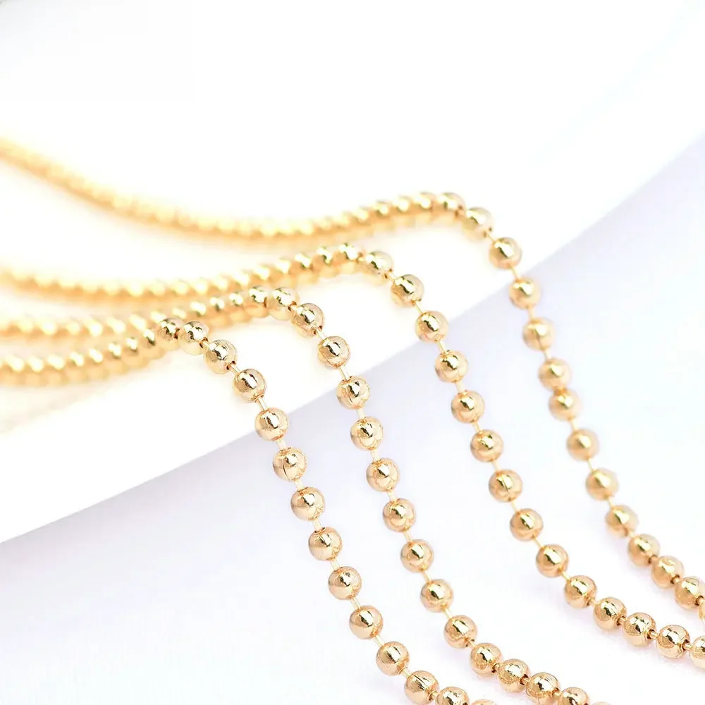 (4262) 2 Meters 1.5MM 24K Gold Color Plated Brass Ball Chains Beads Chains Necklace Chains High Quality Jewelry Accessories