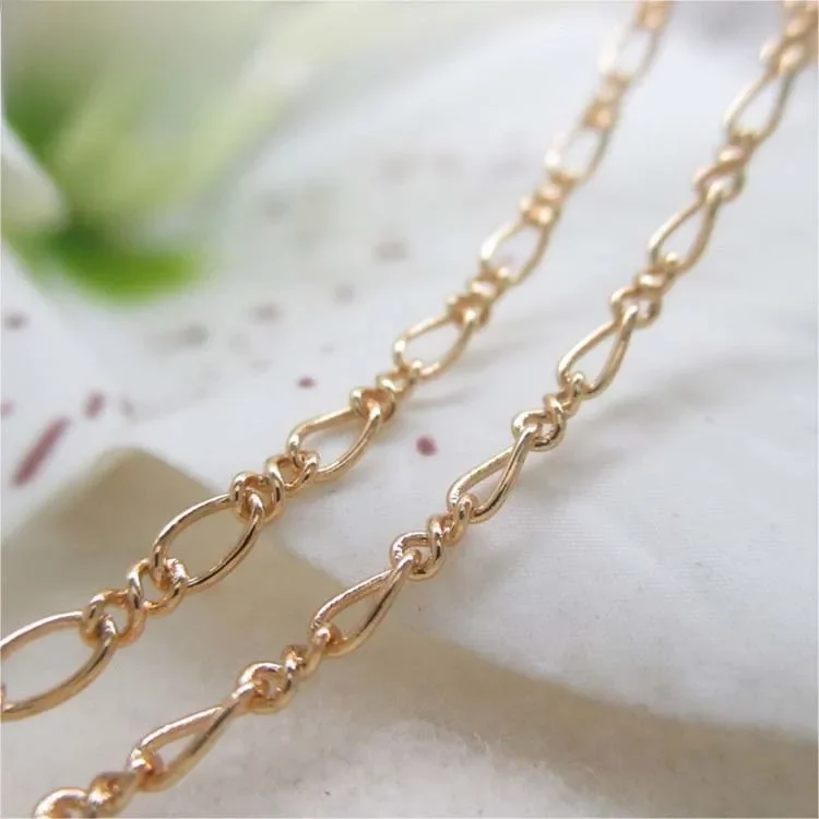 (4267)2 Meters Width 2.1MM 24K Champagne Gold Color Copper Figaro Chains Necklace Chains Quality Diy