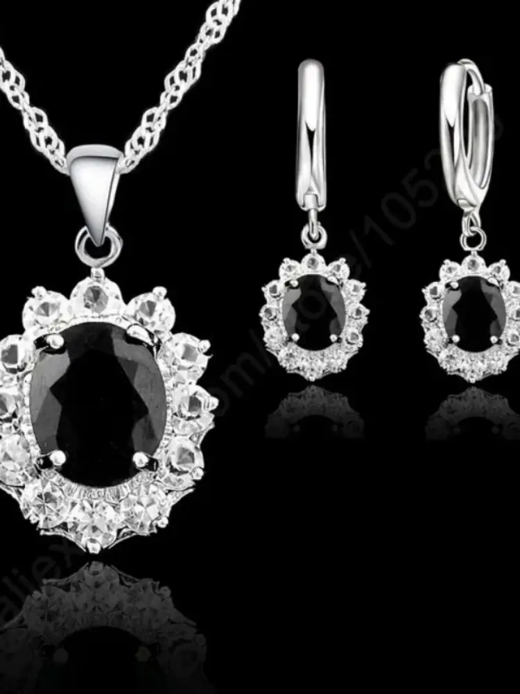 Elegant Flower Shape Women Wedding Necklace Earring Jewelry Sets 925 Sterling Silver Cubic Zirconia Crystal Girls Gifts
