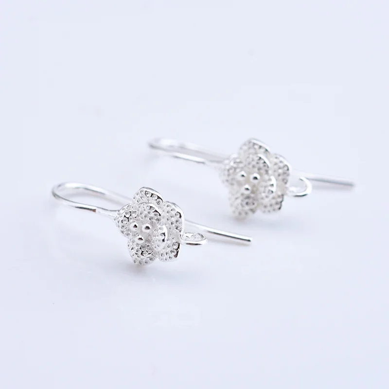 925 sterling silver jewelry accessories three core flower ear hook handmade DIY self-made semi-finished earring material