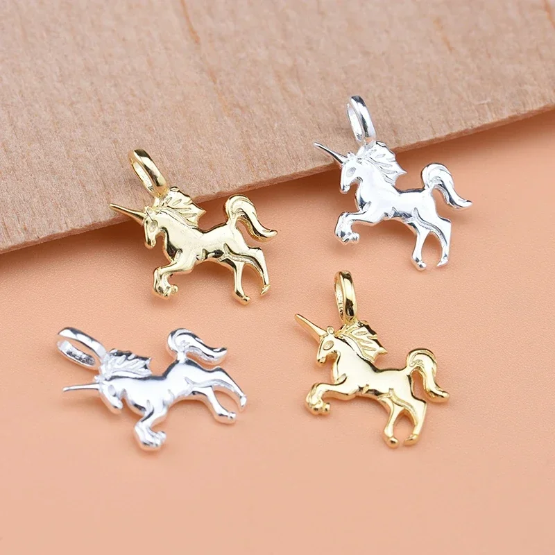 S925 sterling silver gold-plated pendant female, Tianma Unicorn pendant diy necklace pendant