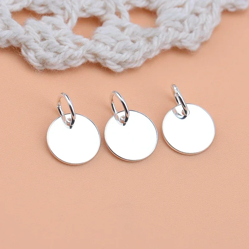Handmade DIY material accessories S925 Sterling Silver Pendantsmooth round brand pendant, make bracelet accessories