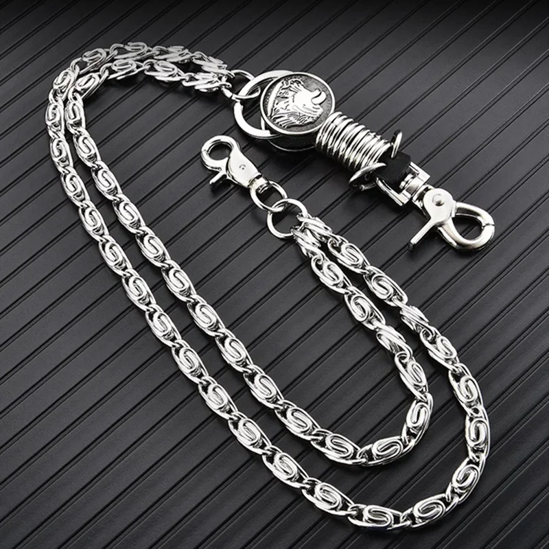 silver color Visual Heavy Rock Metal Hip Hop Gothic Rock Pants Trousers Jean Wallet Key Men's Waist