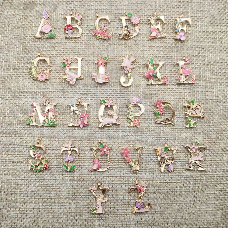 2pcs/lot Alphabet A-Z Pendants Fashion Jewelry Metal Alloy Flower Letters Charms Fashion Jewelry