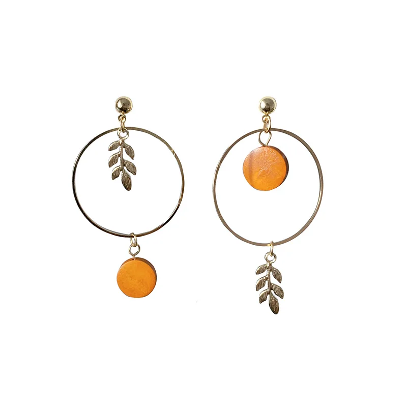 Geometric Circular Leaves Wood Earrings Retro Fashion Contracted Joker Bohemia Women Jewelry Gift Accessories Wedding Birthday