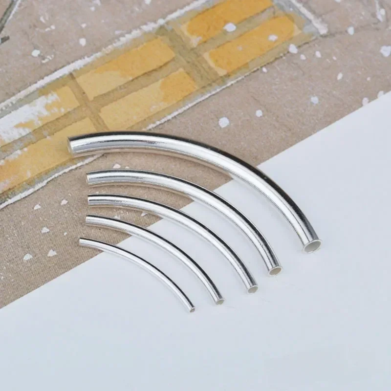 5 wholesale s925 sterling silver smooth curved pipe handmade DIY beaded material bracelet necklace