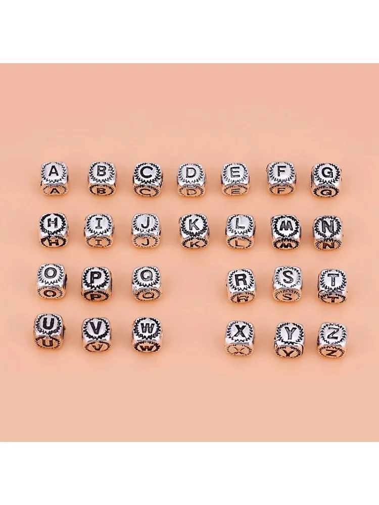 925 Sterling silver diy bracelet accessories 26 letters square beads, string beads necklace accessories