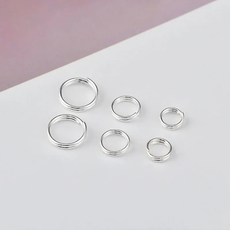 5pcs S925 sterling silver DIY jewelry material  double ring key ring connecting ring handmade beading plain silver accessories