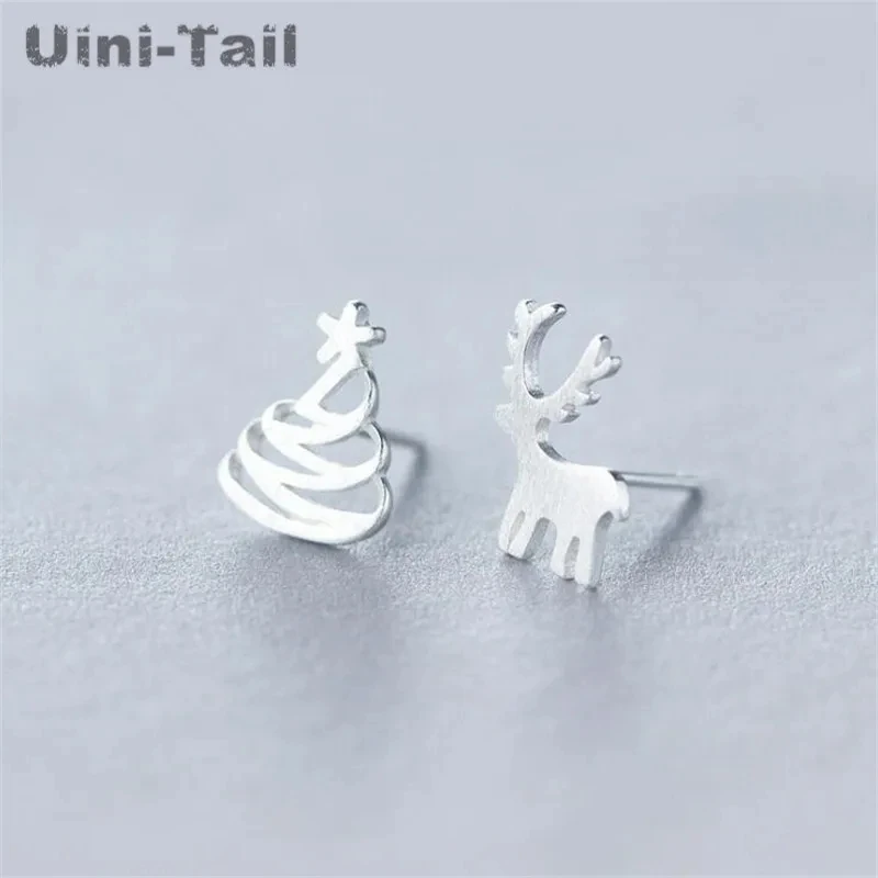 925 Tibetan silver asymmetrical Christmas deer ear studs wholesale Christmas gift fashion trend cute