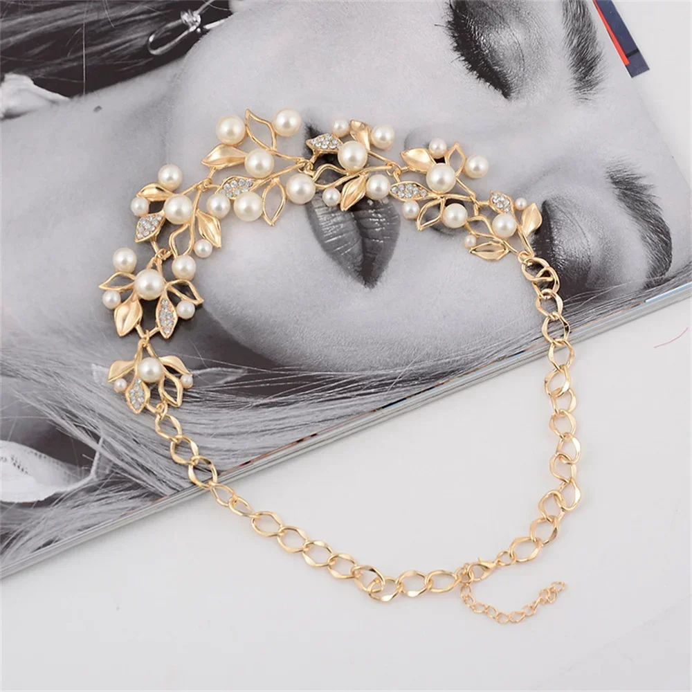 Simulated Pearl Necklaces & Pendants Leaves Statement Necklace Women Collares Ethnic Jewelry For