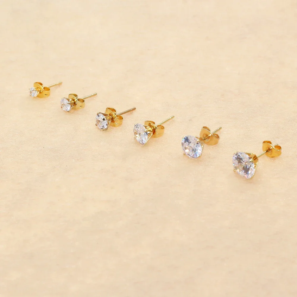 PE10 Earrings With AAA Round Clean Zircon Stainless Steel Earring IP Plating No Fade Allergy Free