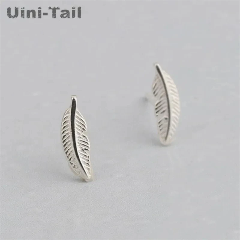 925 Tibetan silver mini fashion feather earring wholesale Korea dynamic trend sweet high quality