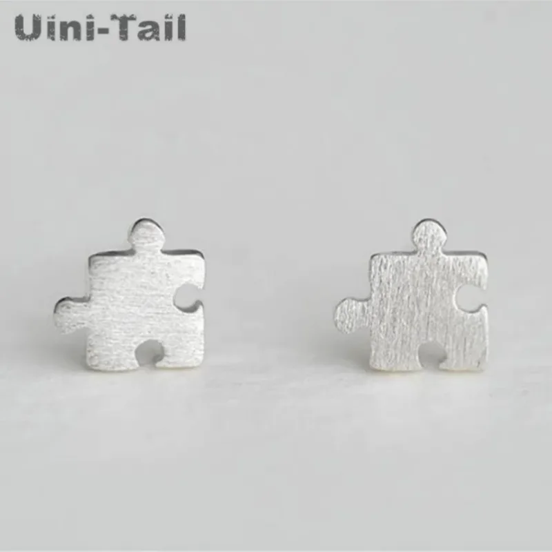925 Tibetan silver child-friendly puzzle earrings wholesale Korean version of the simple wild cute