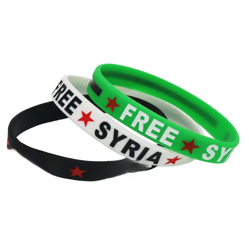 1PC Hot Sale Fashion Free Syria Silicone Wristband Filled In Colour Red Star Bracelet &Bangles Women