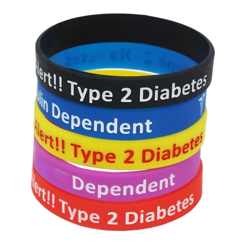 1PC New Diabetic Bracelets Medical Alert Type 2 Diabetes Insulin Dependent Silicone Wristband Armband Nurse Bangles Gifts SH060