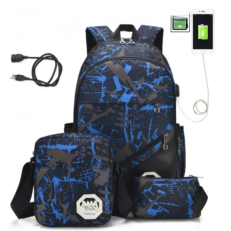 3pcs/set Male backpacks high school bags for women 2023 boys one shoulder big student travel bag men