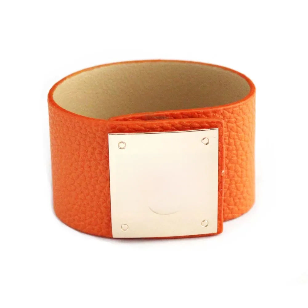 European Fashion Punk Wide Leather Bracelets & Bangles for Women Cuff Bracelet Statement Jewelry