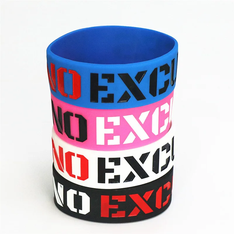 1PC Fashion No Excuses Motivation Silicone Wristband Sports Rubber Bracelets & Bangles Used In Any Sport Activities Gift SH0