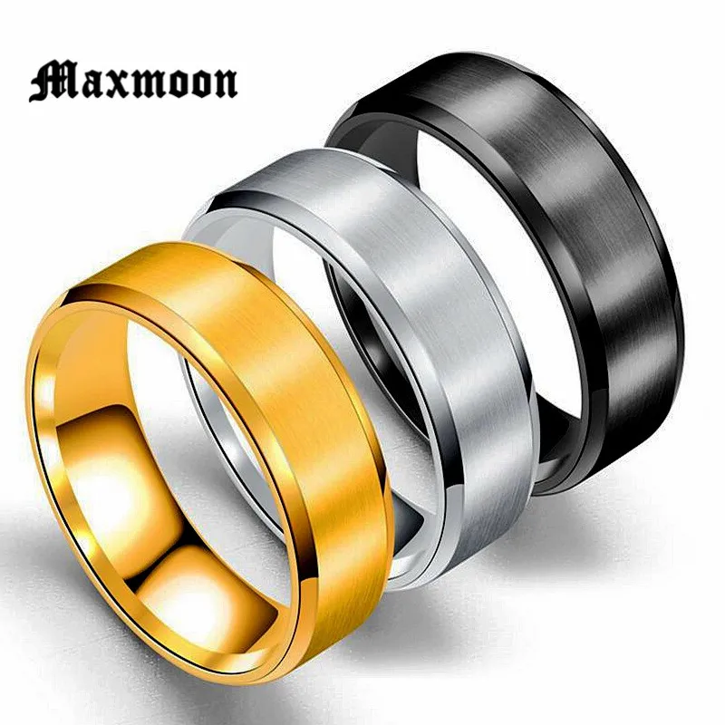 Maxmoon Metal Stainless Steel Wide Rings Sports Male Simple Men Silver Color Jewelry Ring glod