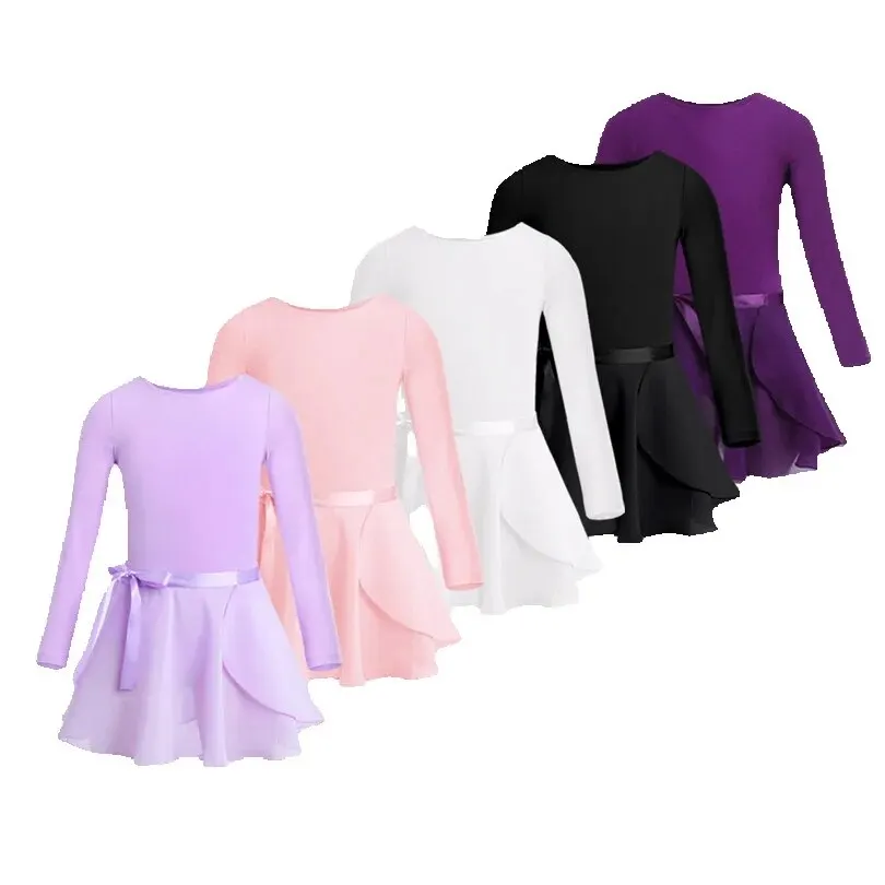 ChicTry Kids Ballet Tutu Dance Class Performance Dress Children Girls Gymnastics Leotard Dancewear Clothes with Tied Skirt Set