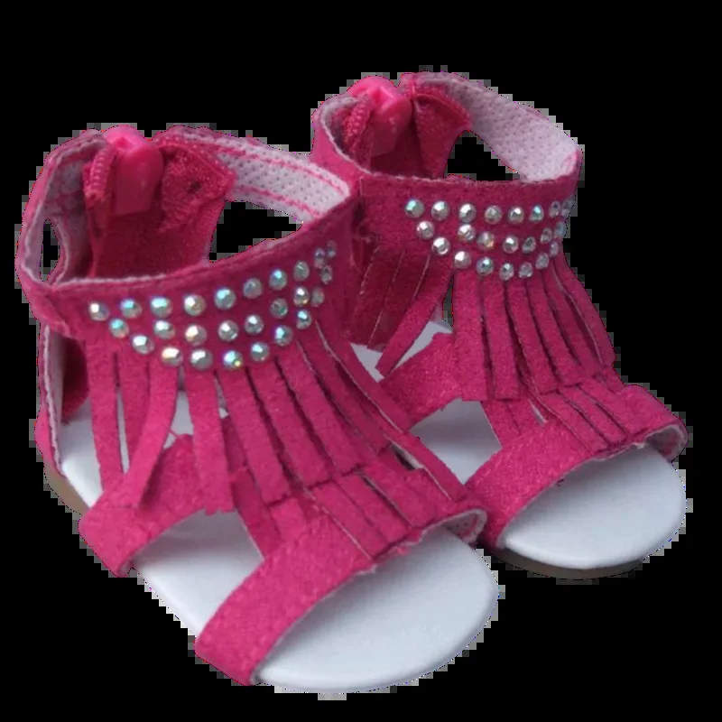 Summer Shoes for 18 Inch Girl Doll Jean 7cm Doll Shoes for 45CM Reborn Baby Doll Tassel Summer Sandals Shoes