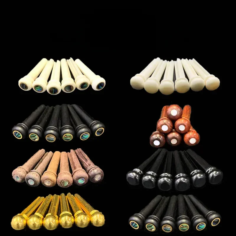 6pcs Real Bone Acoustic Guitar Bridge Pins Pure Bone Ebony Bridge Pin with Brass Circle for Folk Guitar Replacement Accessories