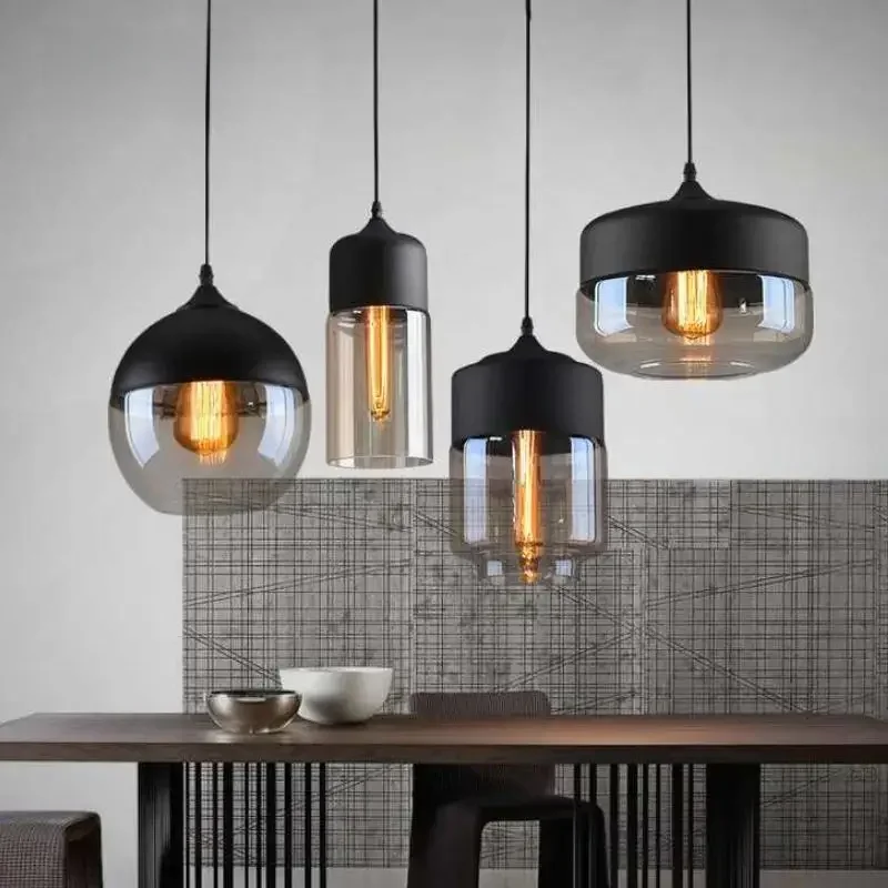 Modern LED indoor decor glass pendant light fixture restroom kitchen art hanging lamp nordic dining room lights black glass lamp