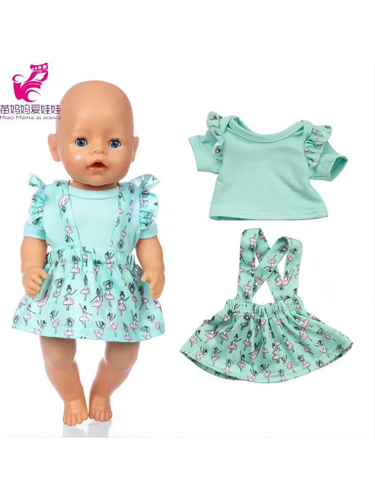 40cm 43 Baby Doll Clothes Green Summer Suspender Skirt for 17" Reborn Doll Outfit