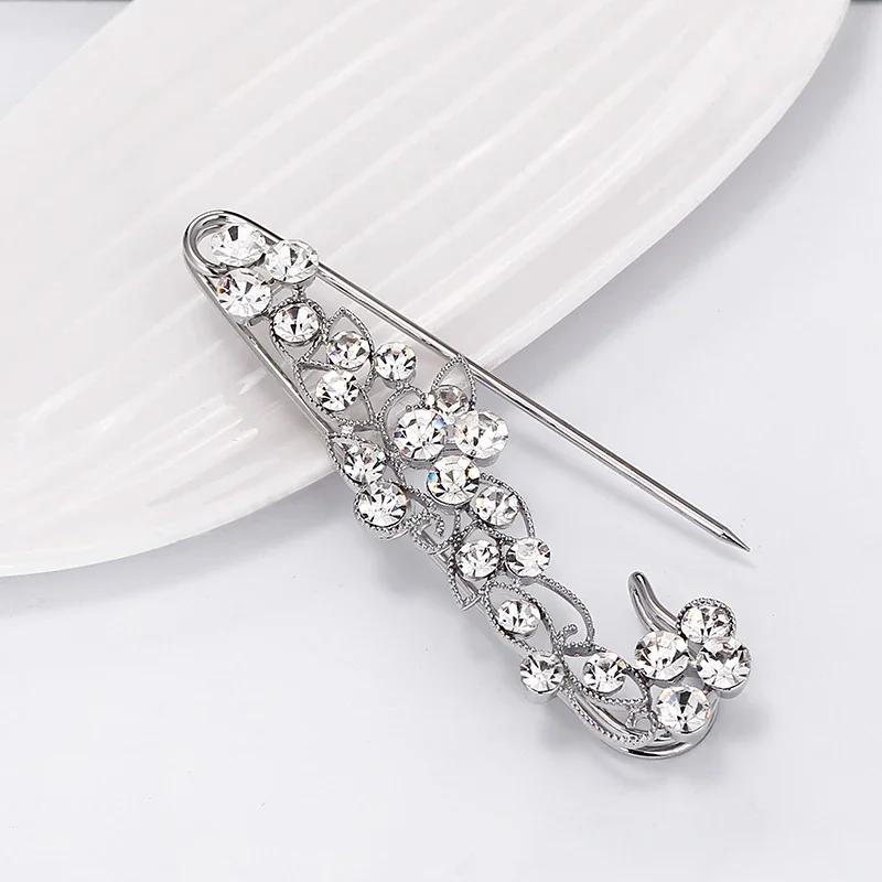 Inlaid Charming Refined Crystal Rhinestone Branch Brooches hijab pins for Man Women Suit Scarf