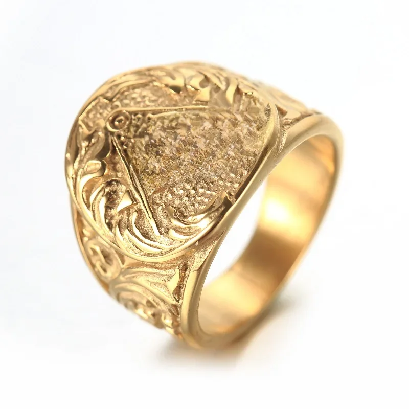 Gold And Silver color Mens Embossed Stamped Freemason Masonic Ring 316L Stainless Steel Ring New