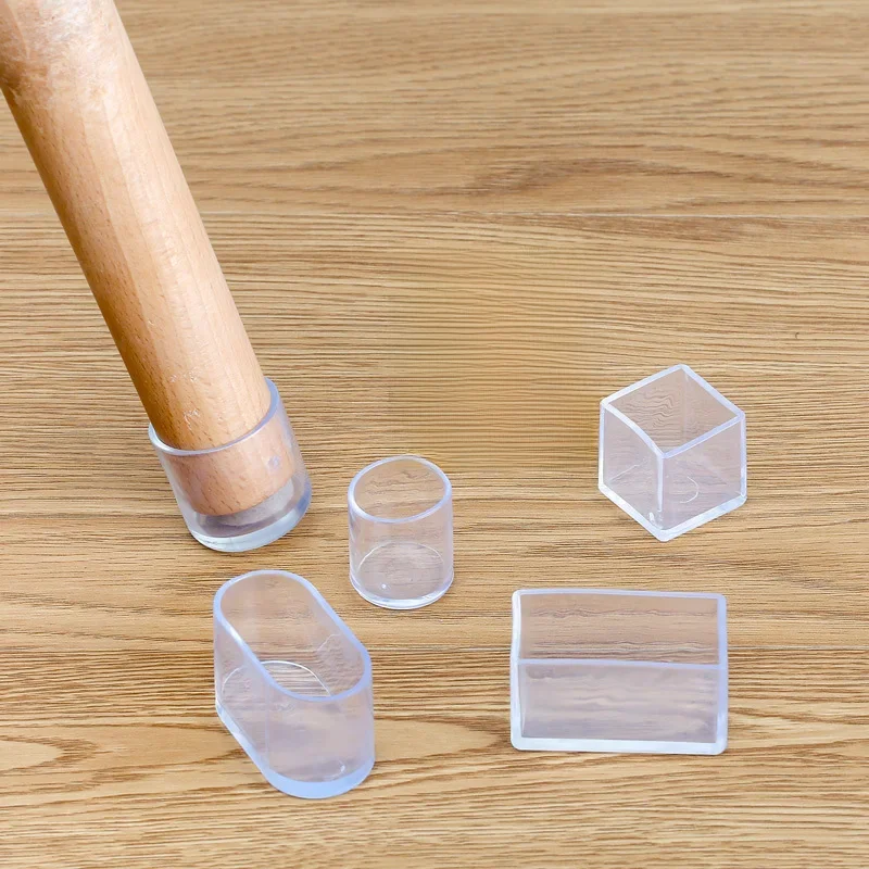 4pcs Silicone Chair Leg  Socks Transparent Square Table Floor Feet Cover Protector Pads Furniture