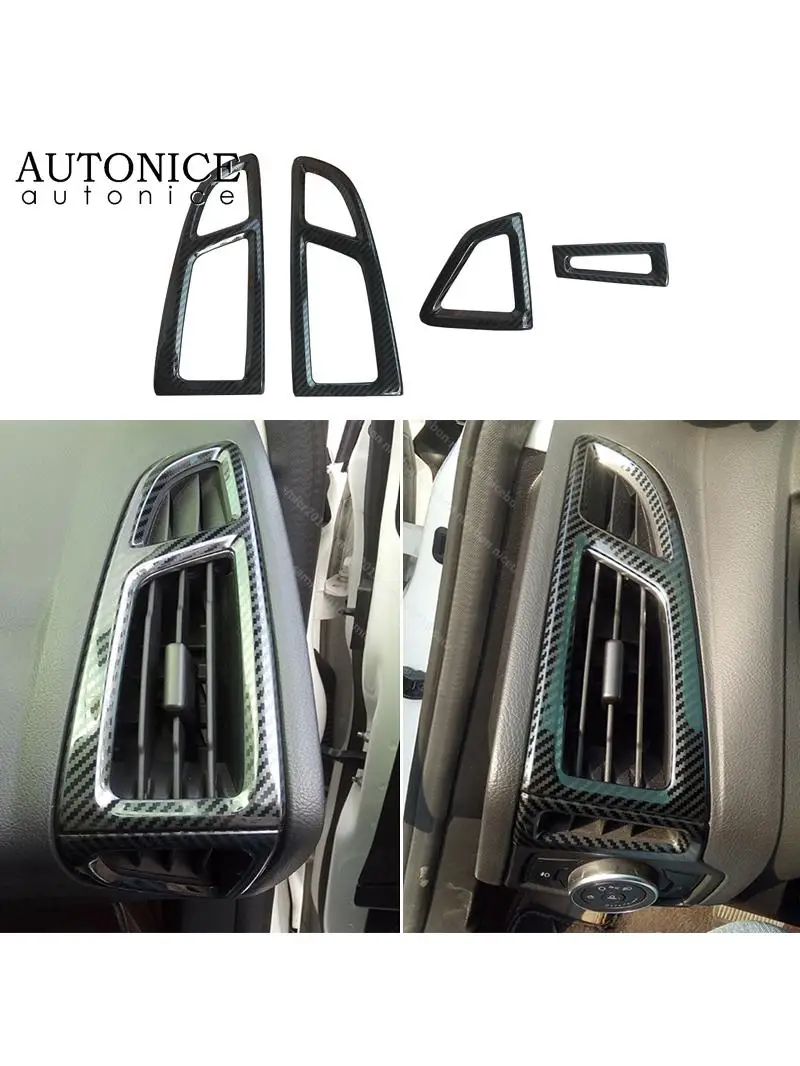 4pcs Carbon fiber color stainless steel Interior dashboard air conditioner vent trim For Ford Focus 2015-2018 LHD LEFT HAND SIDE