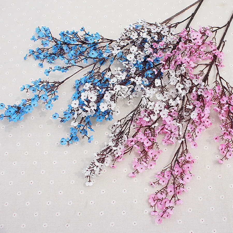 pink cherry blossom plastic branch artificial silk flowers sakura for wedding home store decoration