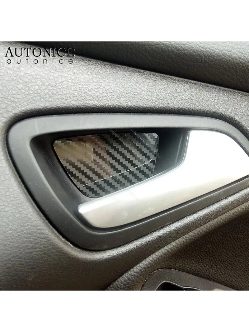 4pcs Carbon fiber color Stainless Steel Interior Door Handle Bowl Cover For Ford Focus MK3 RS ST 2012-2018