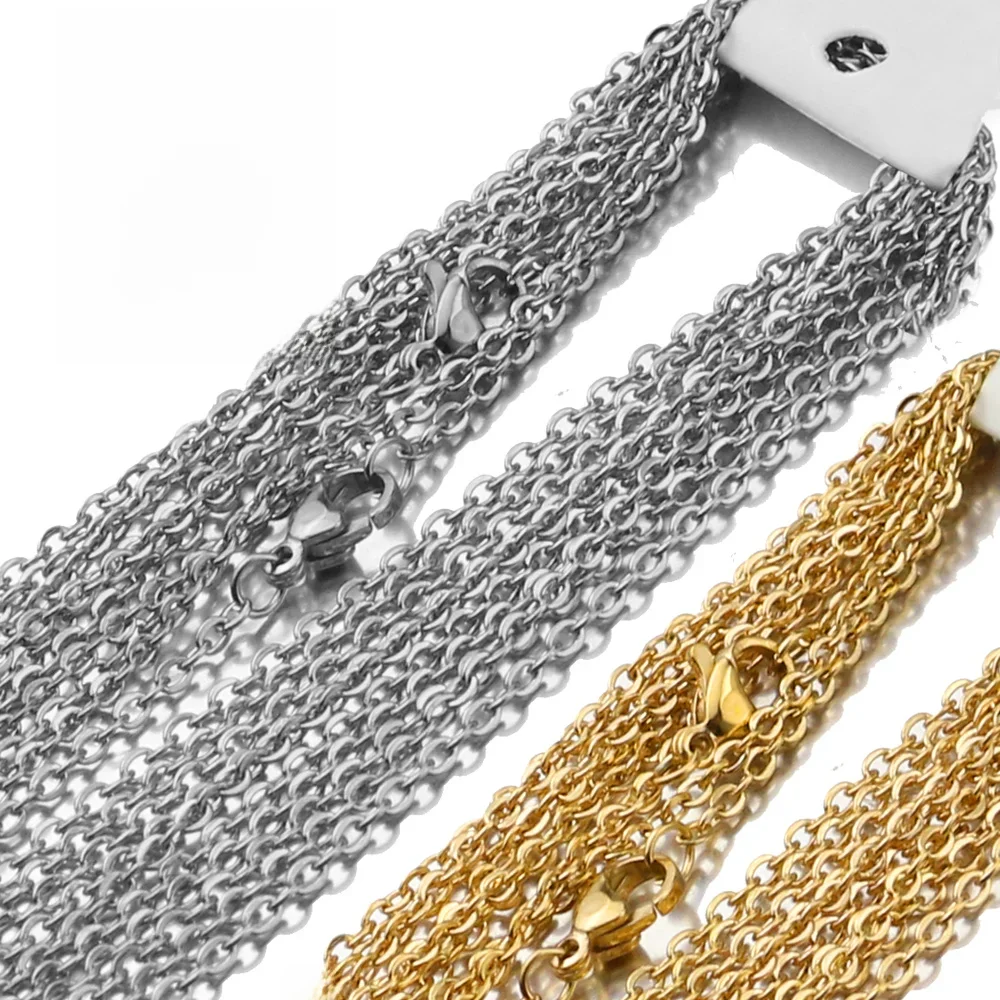 10pcs 50cm Width 2mm Stainless Steel Gold Color Plated Necklace Cuban Chains for DIY Jewelry Findings Making Materials Handmade