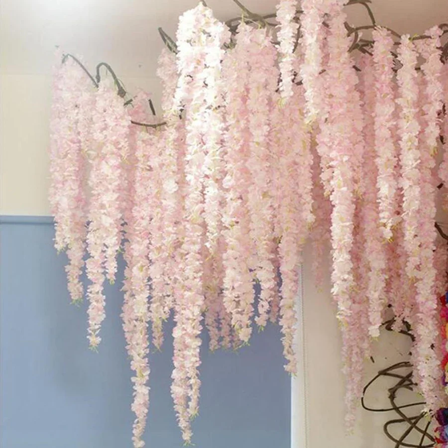 100CM artificial Cherry blossom vine silk flowers Sakura for party Wedding ceiling decor fake