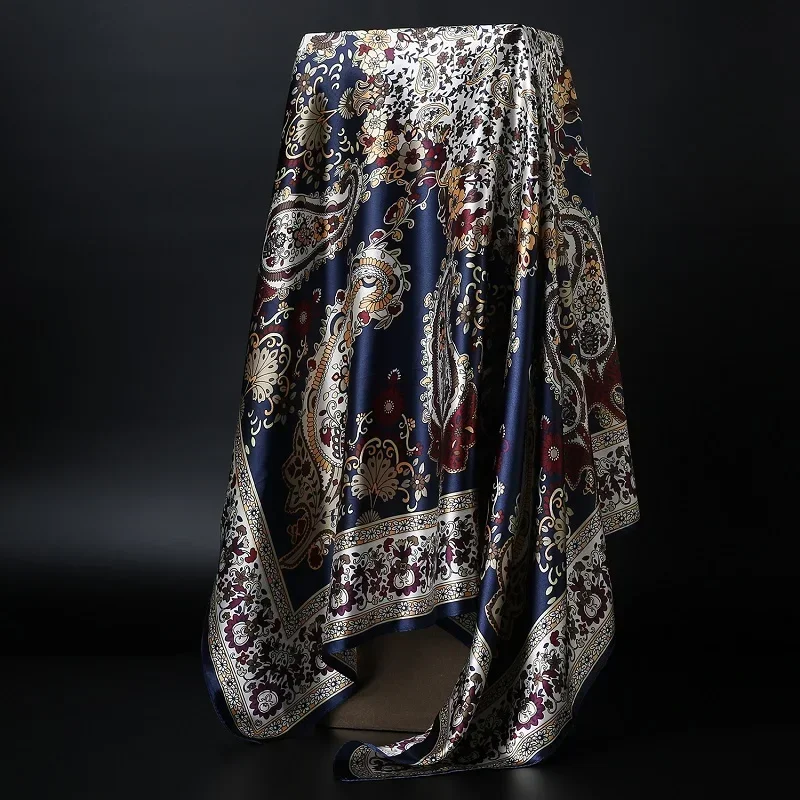 Fashion Hijab Scarf For Women Square Shawls Satin Silk Hair Scarfs Female 90*90cm Kerchief Bandana