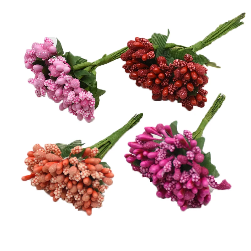 12 Pieces Decorative Flowers Wreaths Fake Plants Stamen Scrapbooking Christmas Decorations for Home Wedding Artificial Flowers